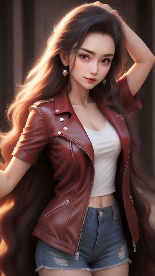 红色皮衣大美女