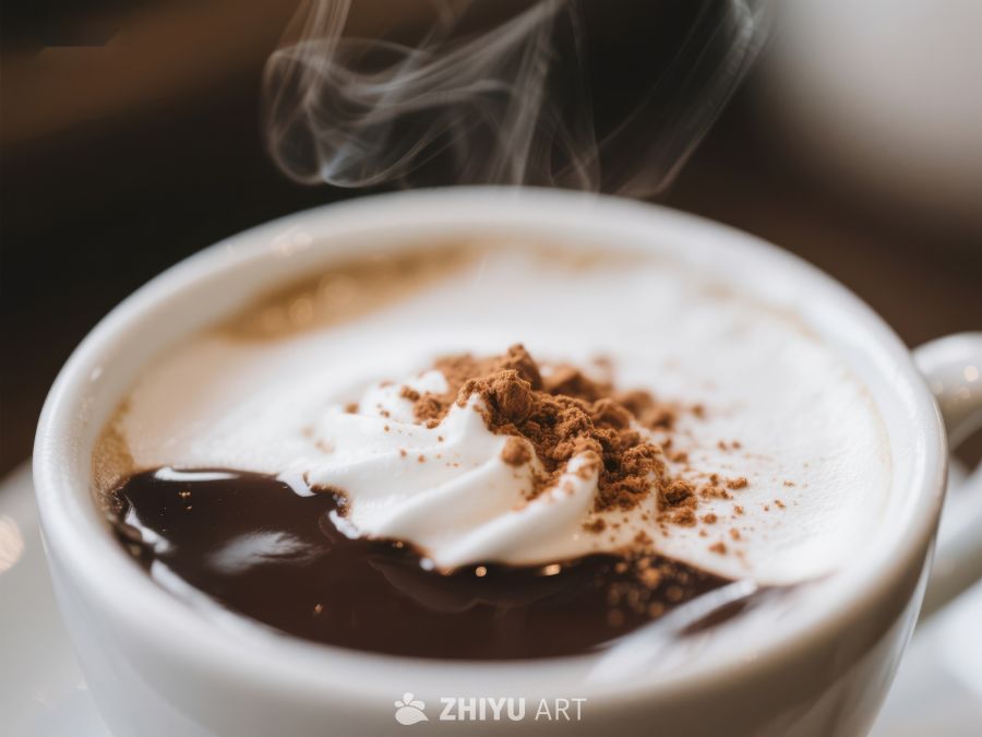 热腾腾的咖啡杯，撒上可可粉 509