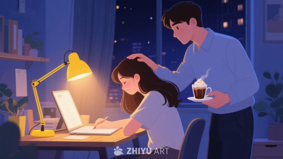 温馨夜晚，伴侣相伴工作 493