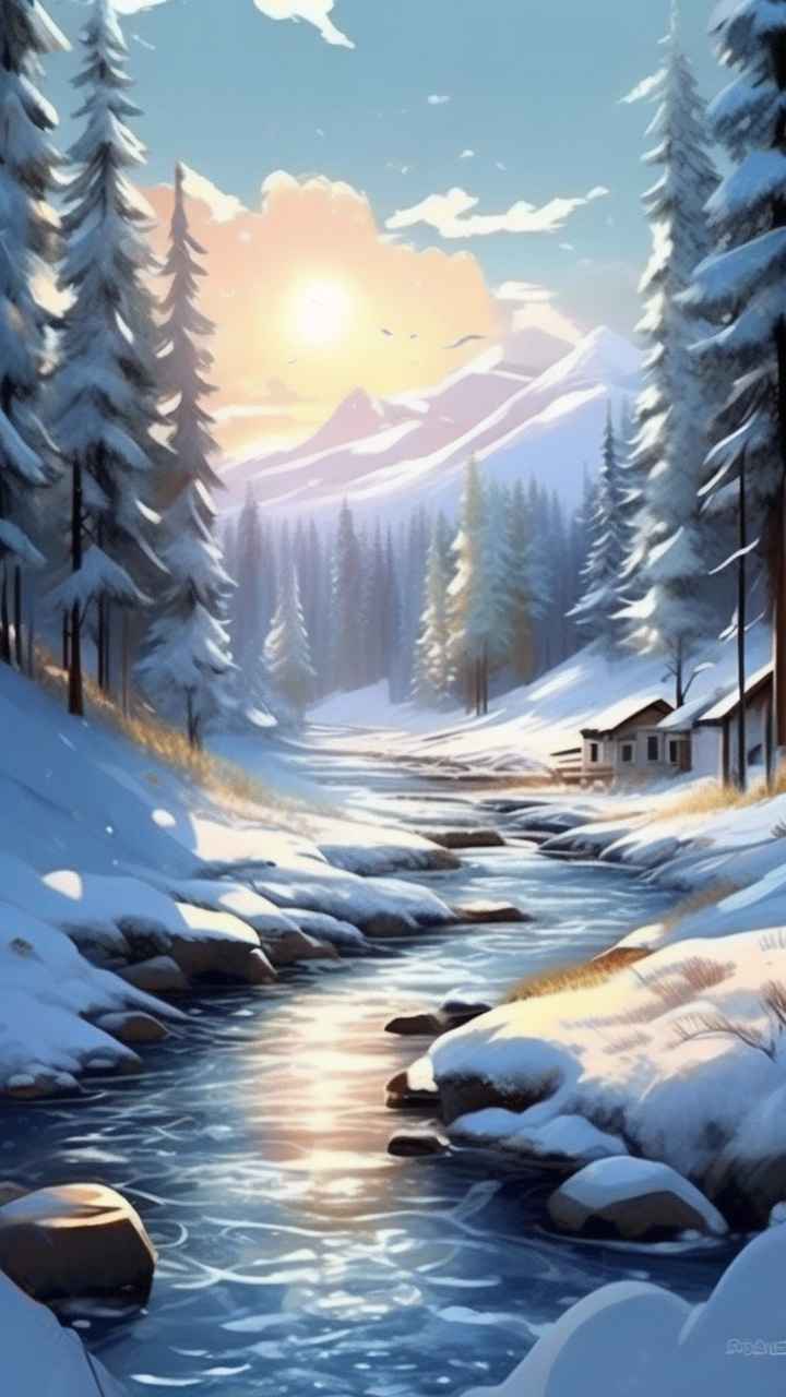 冬季背景图插画雪山雪景 94
