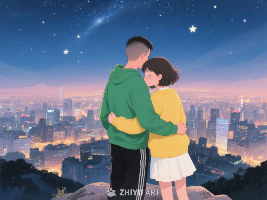 夜景下的情侣拥抱 932