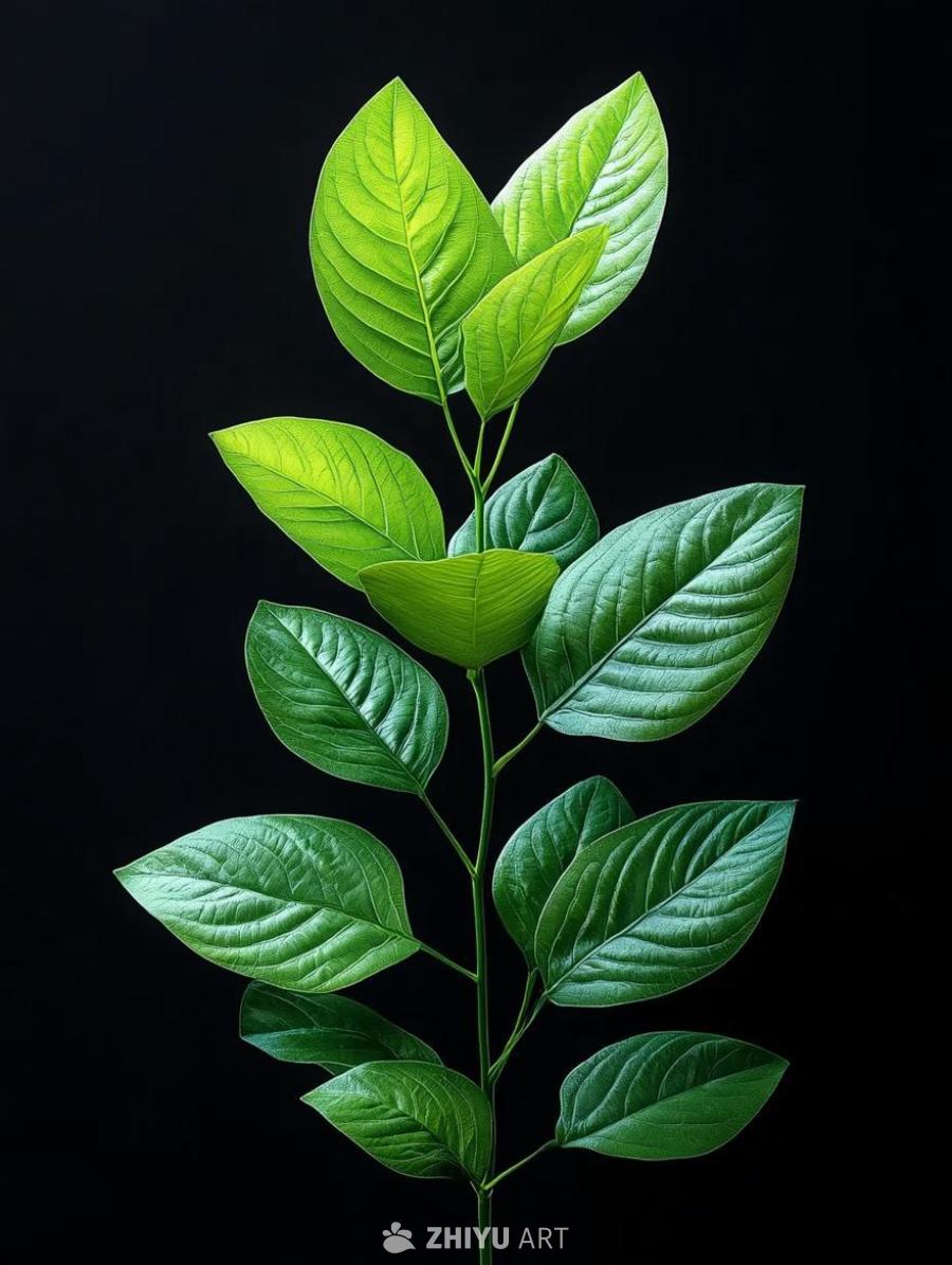 翠绿的箭叶植物，其叶片呈现独特的箭头形状，在黑色的