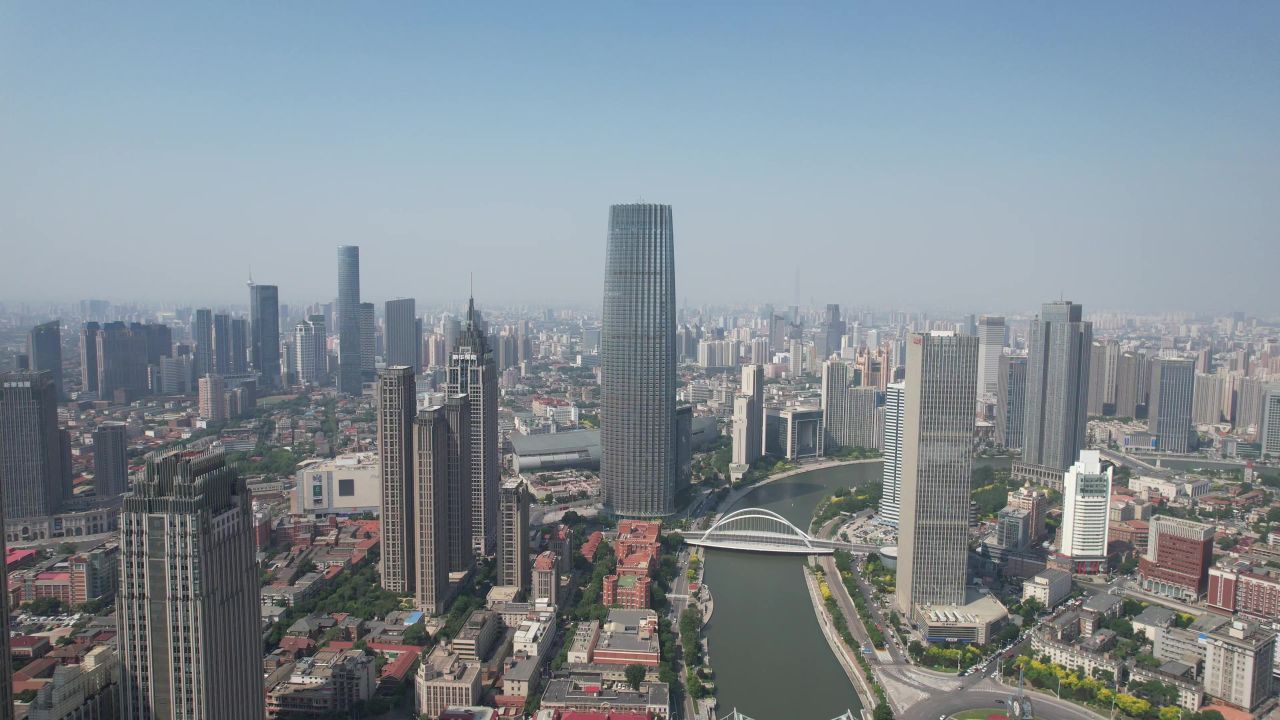 天津海河CBD高楼建筑航拍  