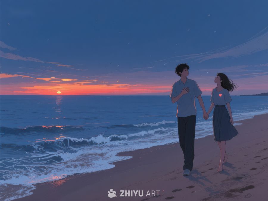 海边黄昏，牵手漫步 223