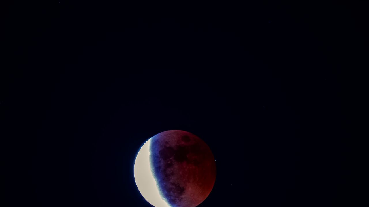 月全食生光阶段月掩天王星延时摄影