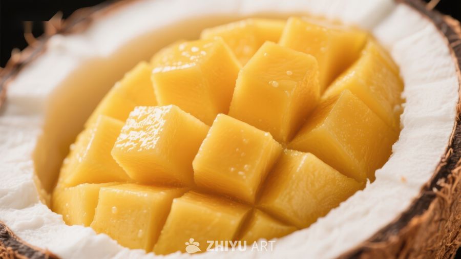 椰壳中的芒果块