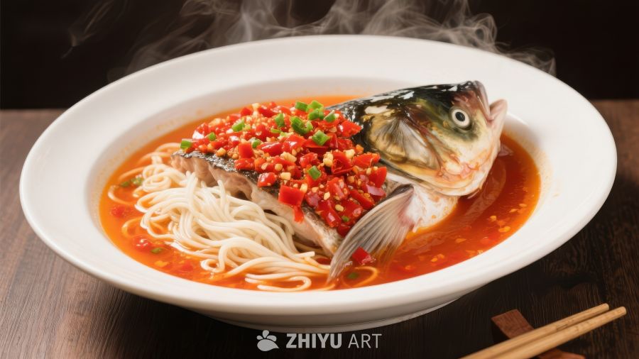 香辣鱼头面热气腾腾