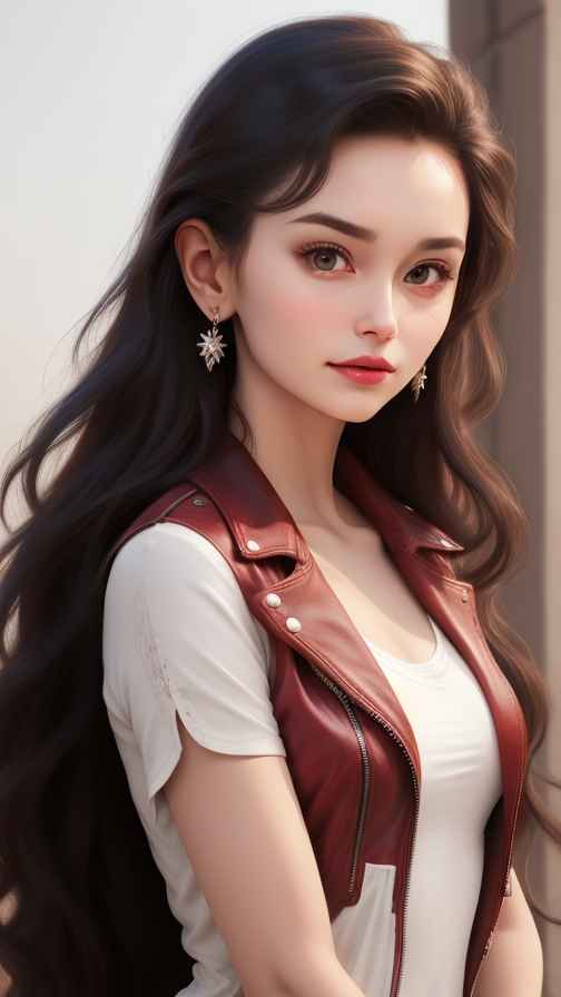 红色皮衣大美女