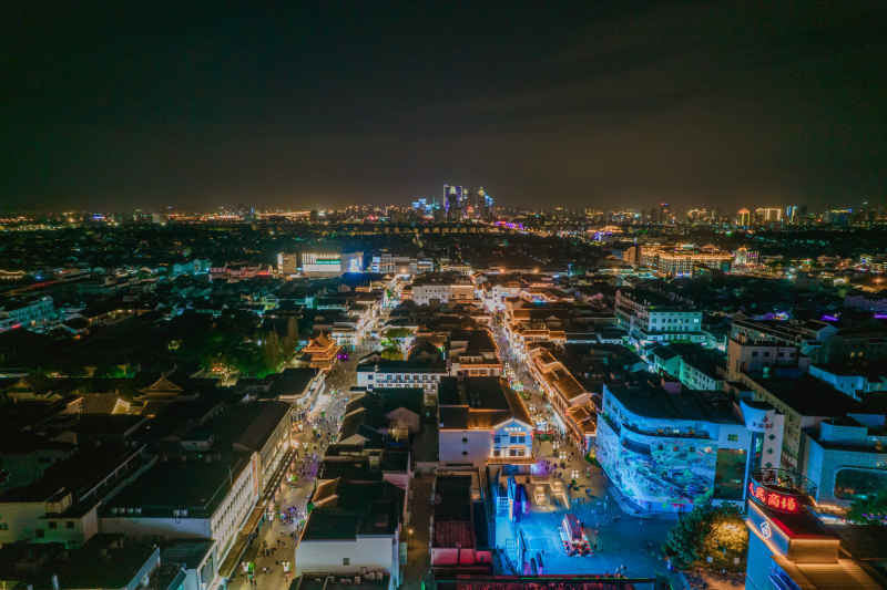 航拍 江苏 苏州 城市 夜景