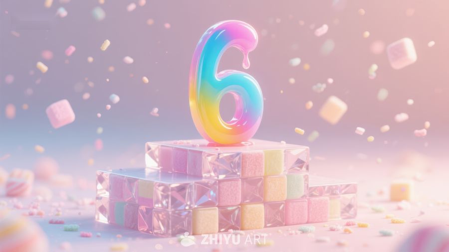 彩虹数字六与糖果方块的梦幻场景 25