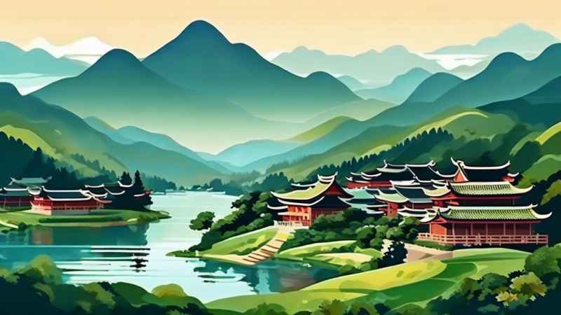 青山绿色村庄插画 17