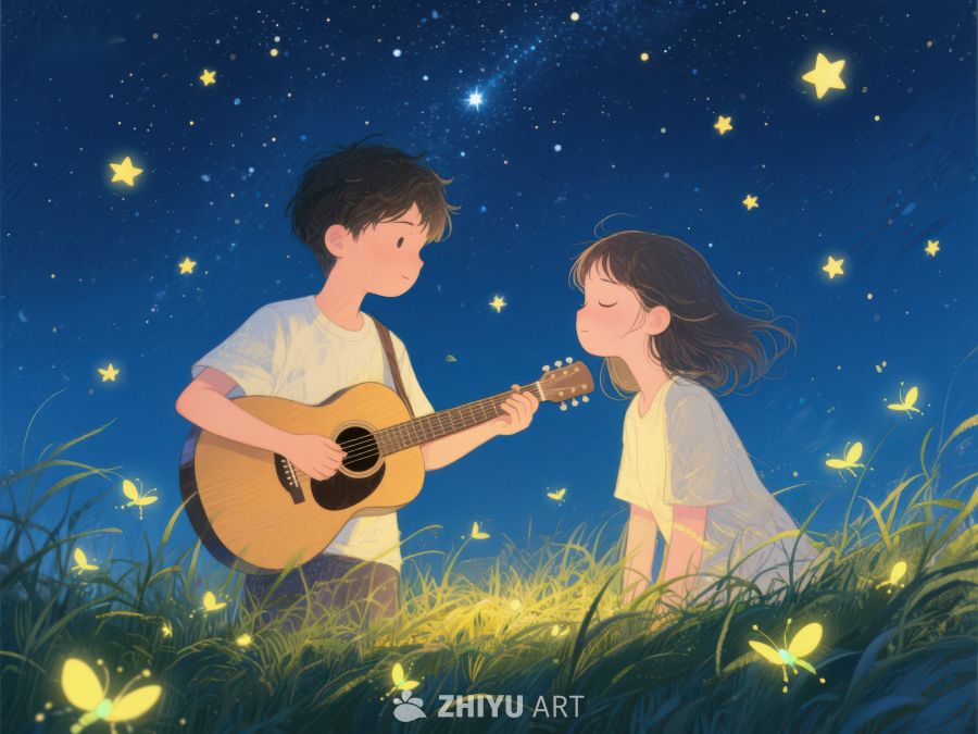 夜空下弹吉他唱歌的两人 974