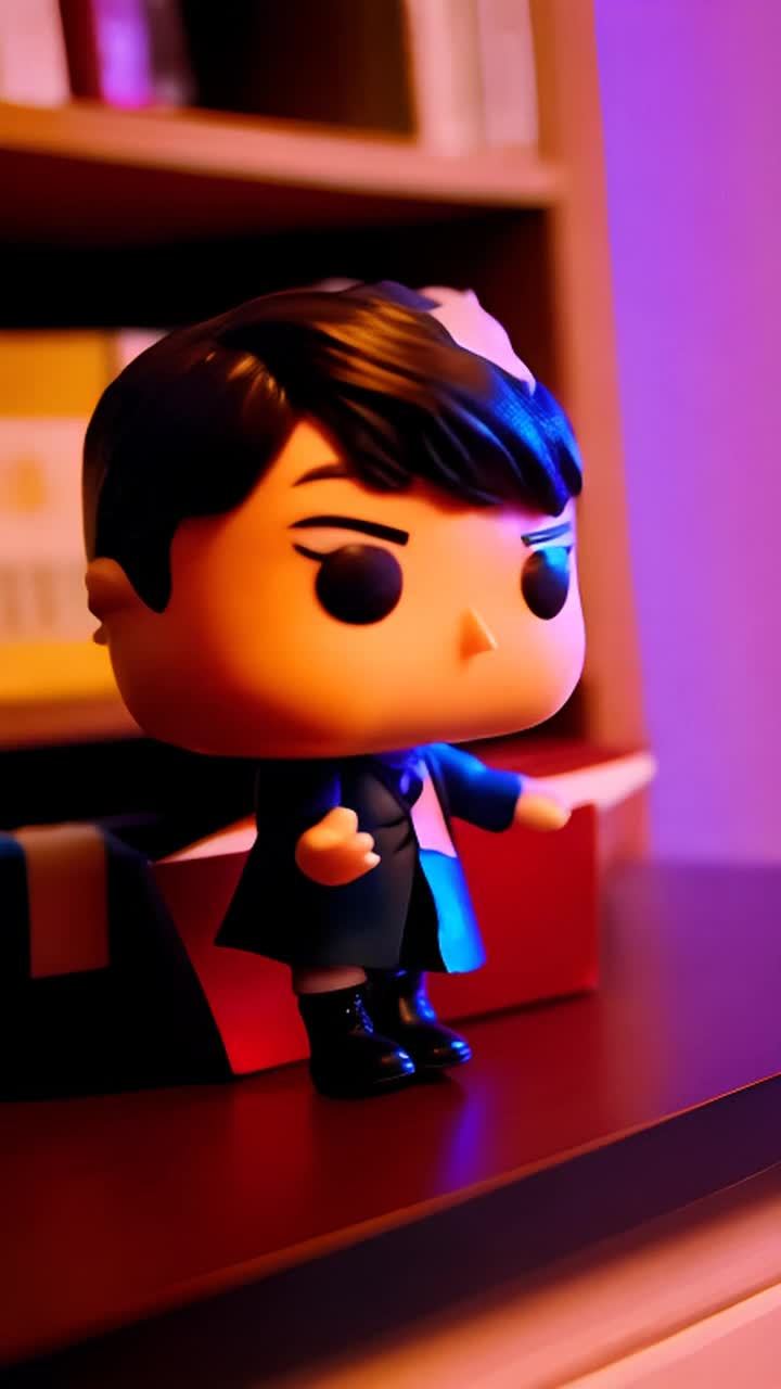 一个哈利波特主题的Funko Pop玩偶站立在深红