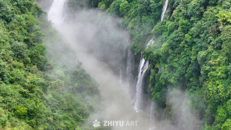 航拍山间峡谷瀑布  瀑布水流 14