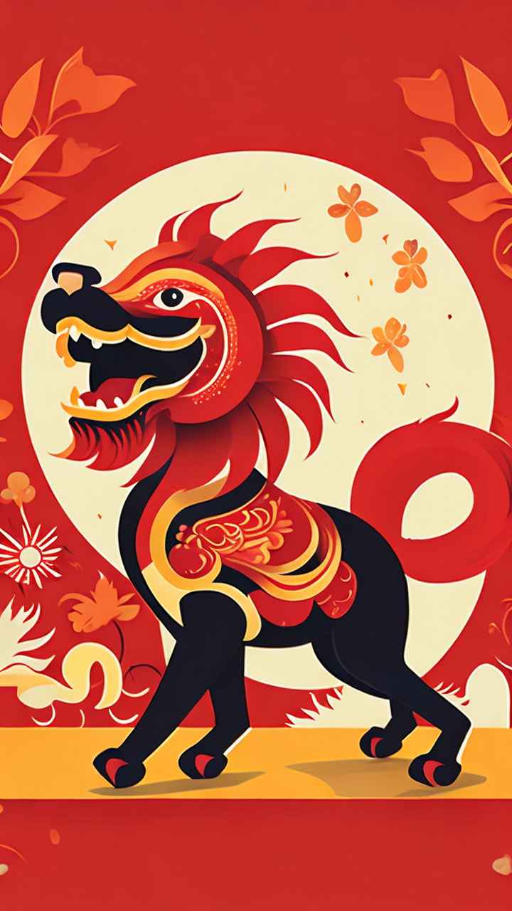 春节舞龙舞狮插画背景 34