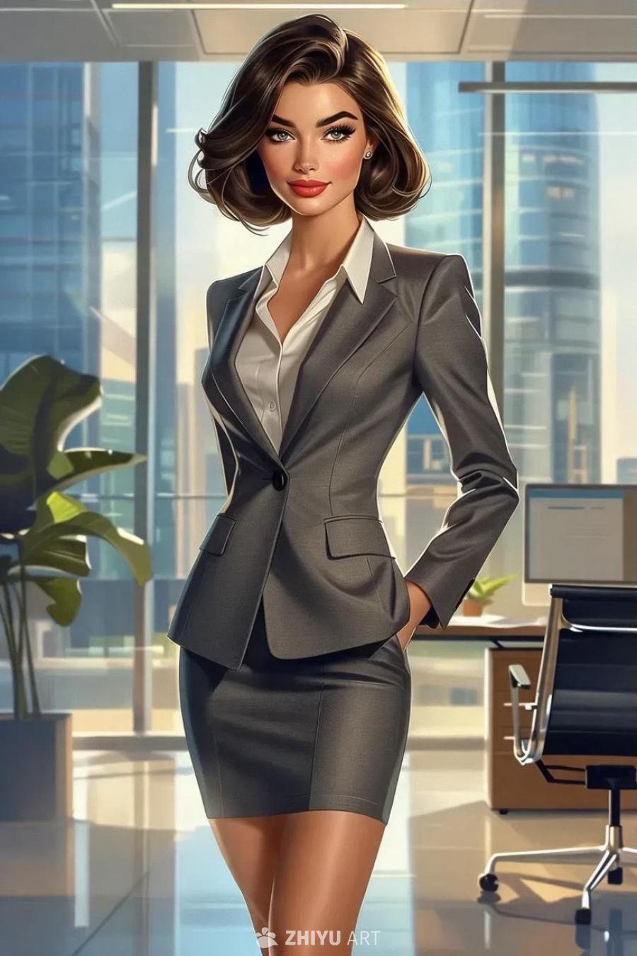 一位身材丰满的年轻美国女性，留着经典的短发，穿着正