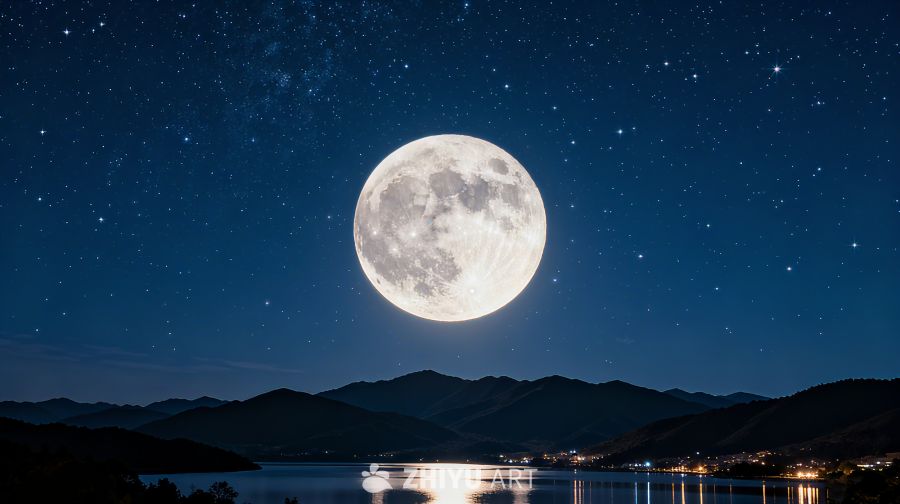 浪漫梦幻蓝色中秋月夜山景背景 1