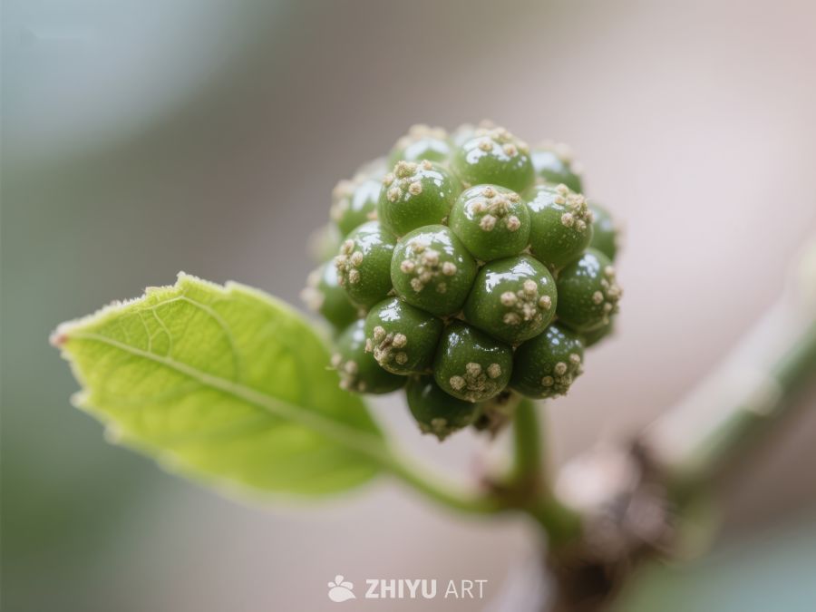 绿色浆果簇与绿叶特写 170