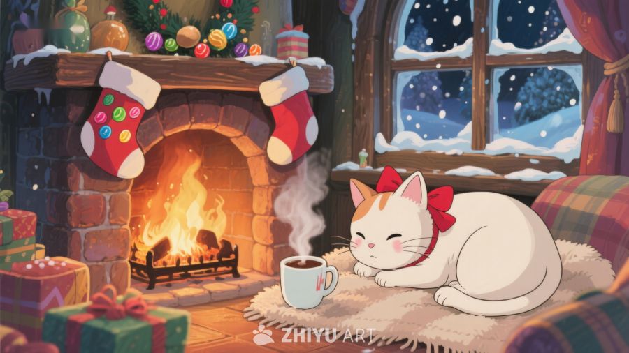 猫咪炉火旁的温馨圣诞夜 152