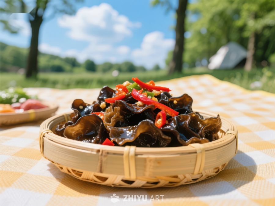 凉拌木耳配红椒，户外野餐美食 863