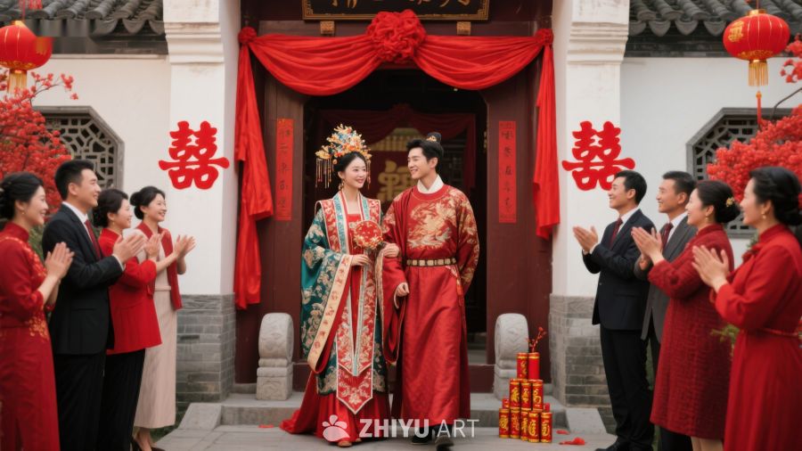 传统中式婚礼新人步入喜堂 89