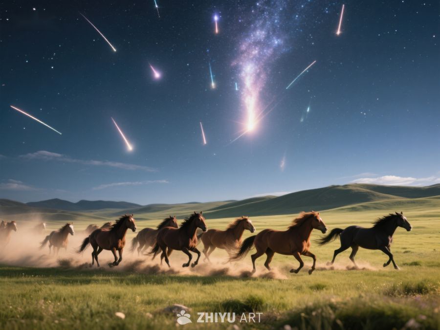 夜空流星下奔腾的骏马 274