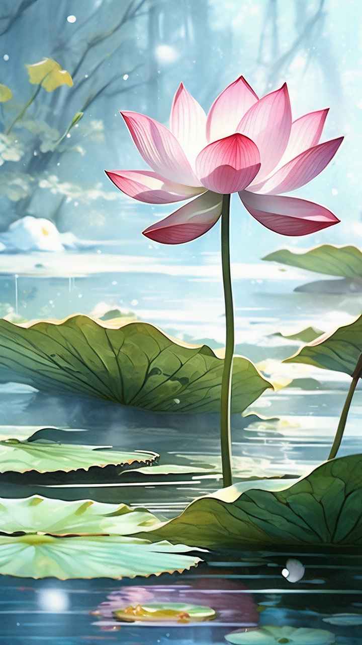 荷花精致淡彩水墨插画 15