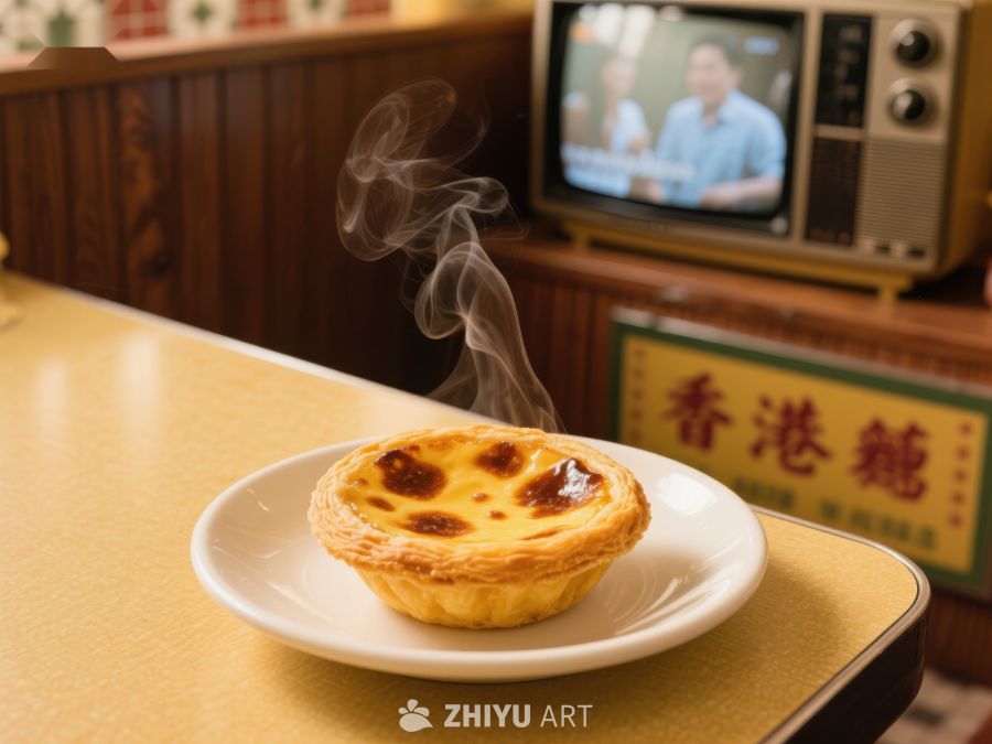 热腾腾的蛋挞在复古餐厅中