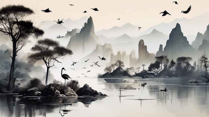 国风鹤山水风景插画 80