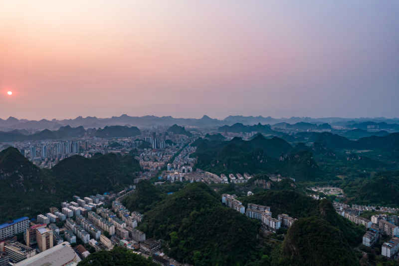 柳州城市清晨风光航拍