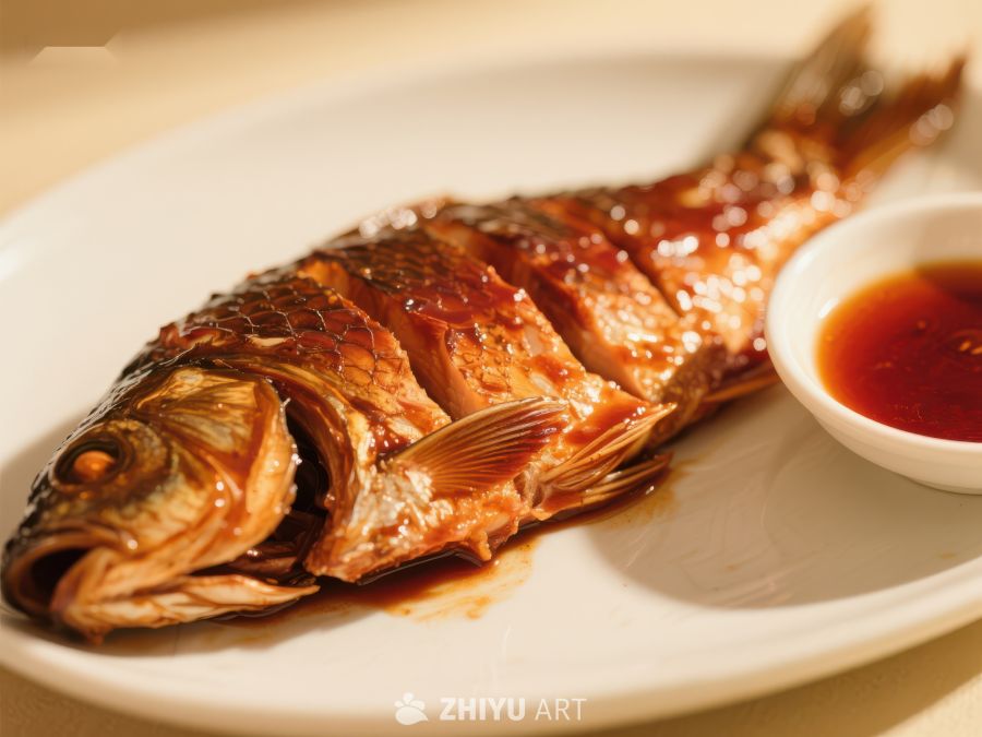 糖醋鱼配酱碟，美味佳肴 966