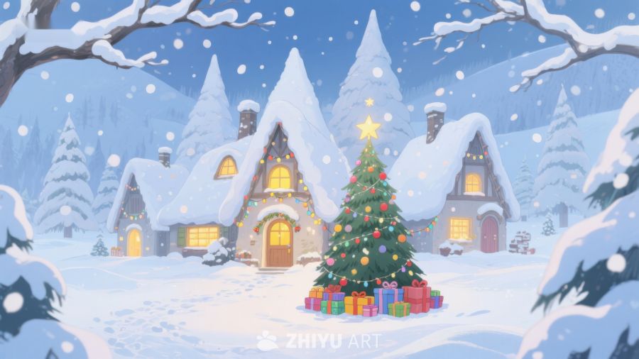雪夜中的温馨圣诞小屋 462
