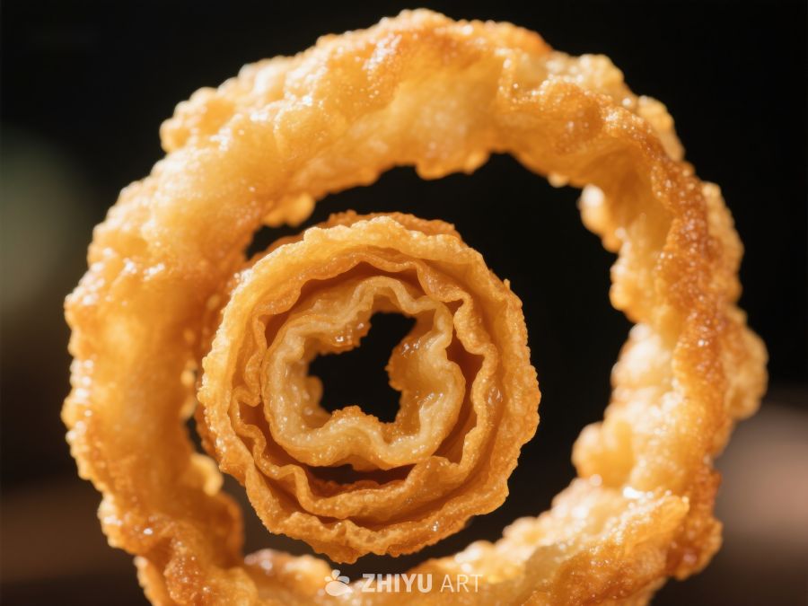 金黄酥脆的螺旋状食品特写