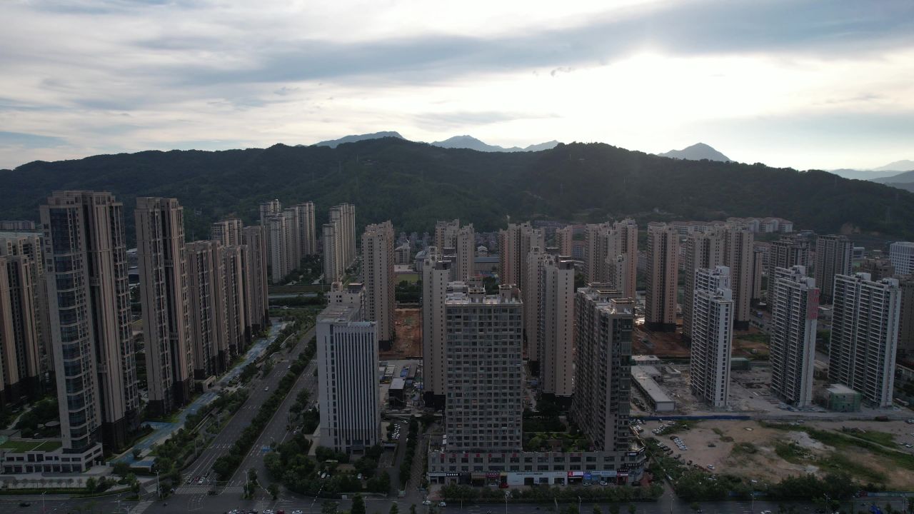 福建龙岩城市风光航拍 
