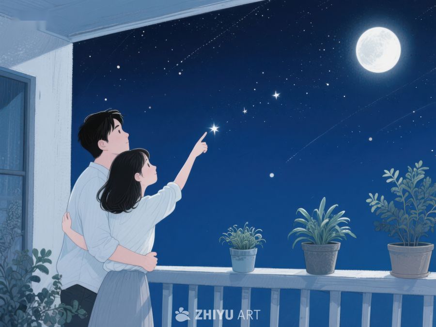 夜空下共赏流星的温馨时刻 967