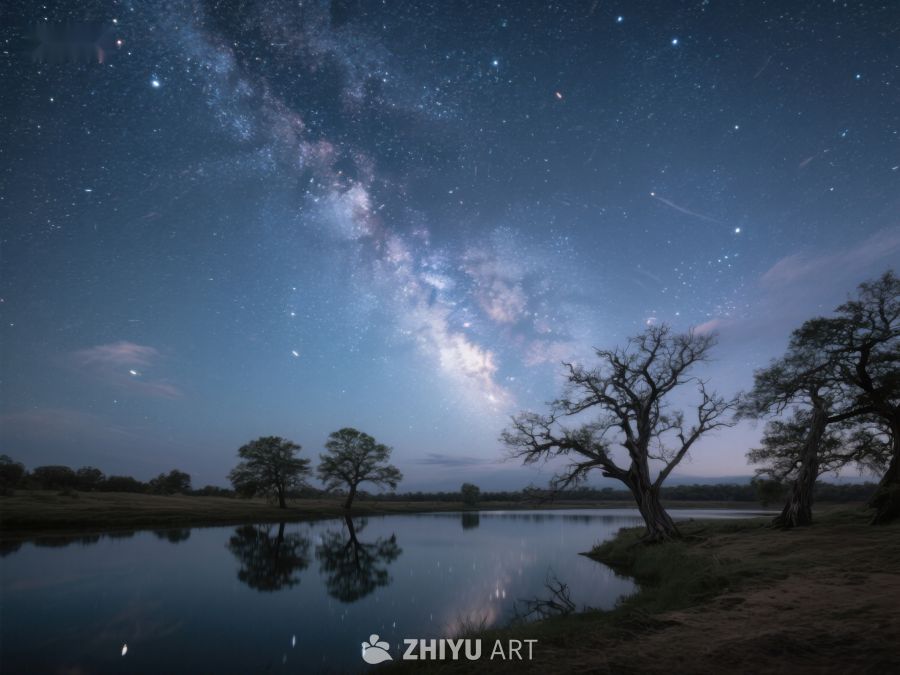 银河映照湖面，夜空下的静谧风景 548