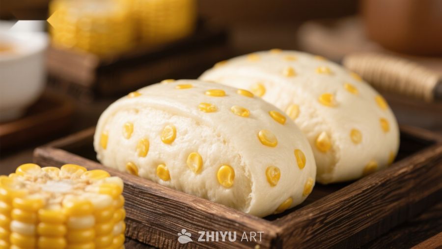 玉米点缀的馒头，美味健康