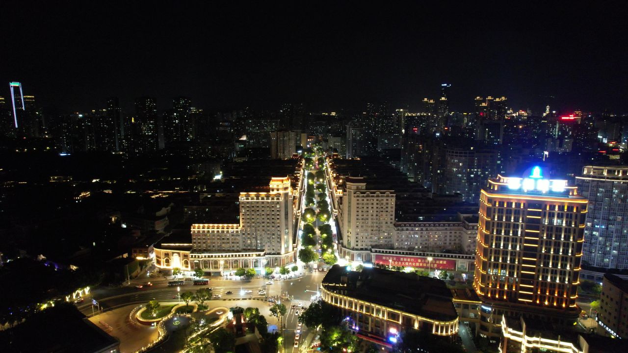 福建福州城市夜景灯光交通高架桥航拍 