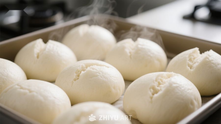 新鲜出炉的包子冒着热气
