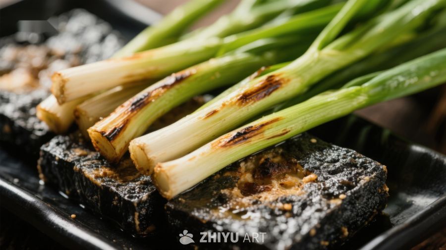 烤葱与黑豆腐的美味组合