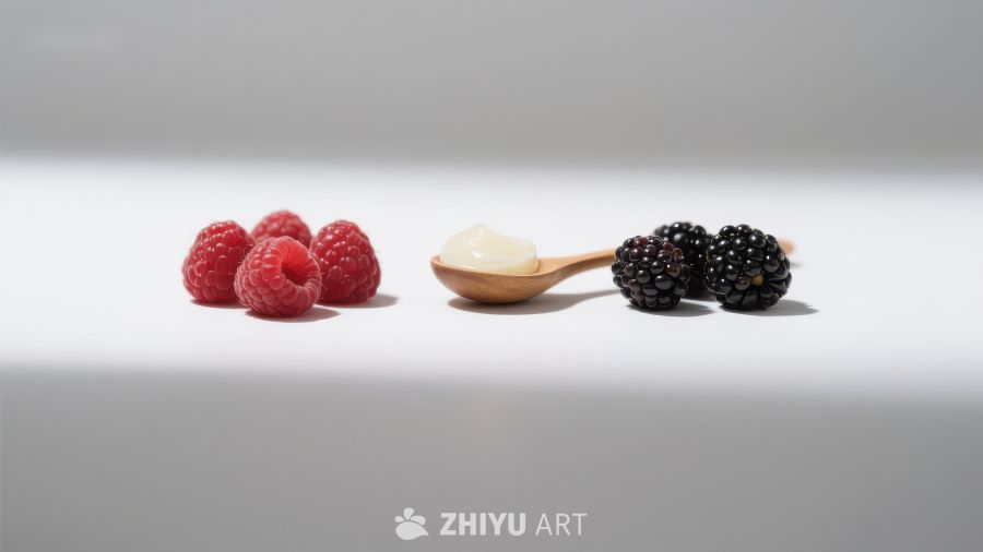 新鲜浆果与木勺奶油