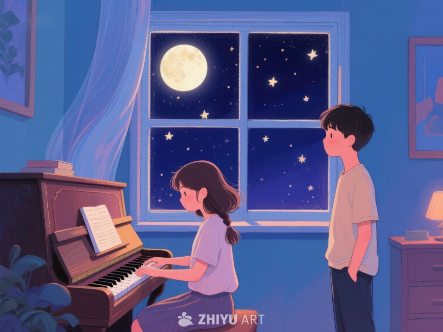 月下钢琴曲，两人共情深 1114