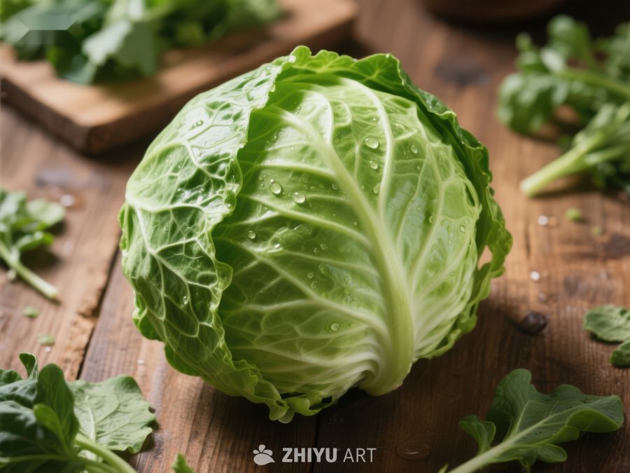 新鲜卷心菜置于木质桌面 256