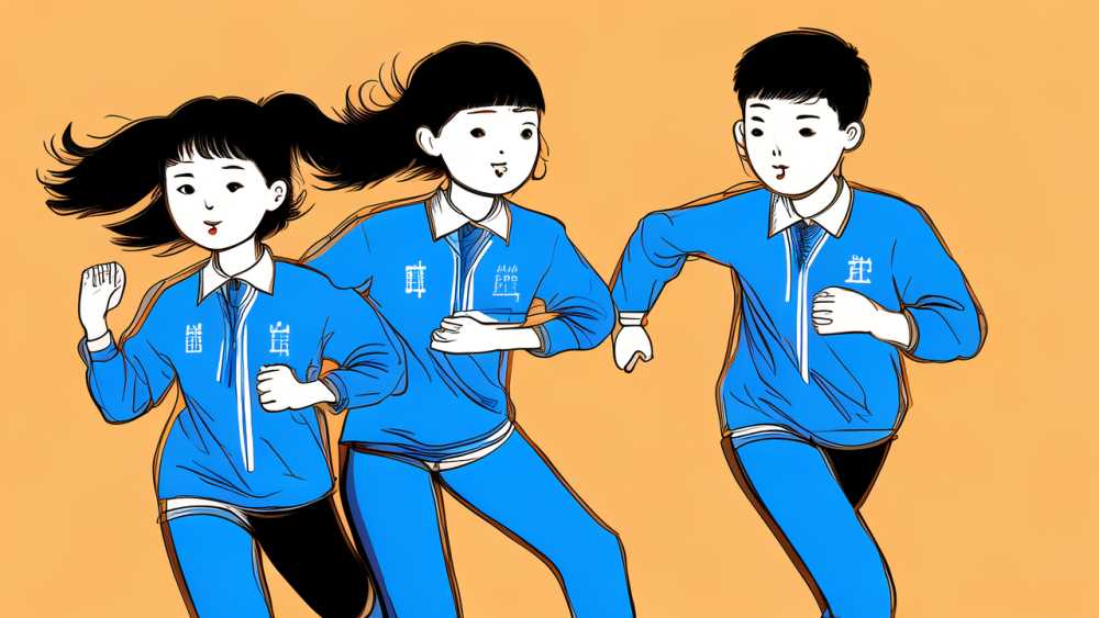 蓝色开学社团运动学生线条插画