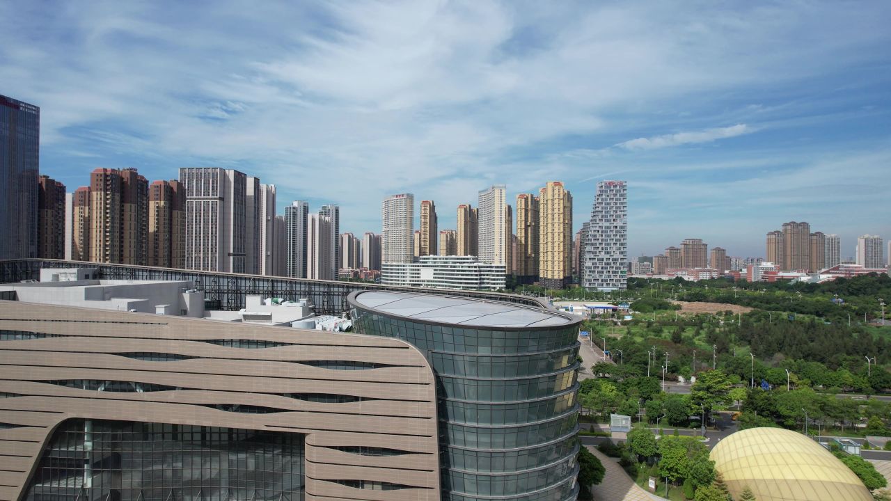 福建泉州东海新区CBD高楼建筑航拍 