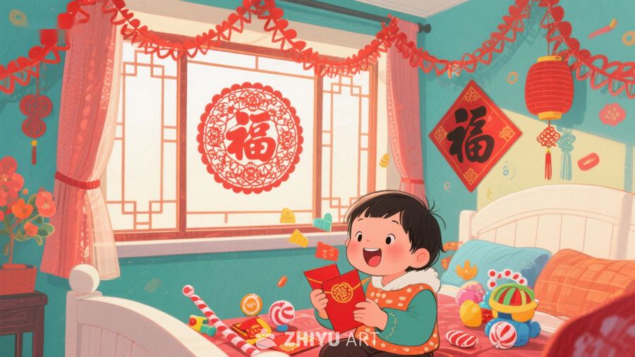 新年喜庆，孩子开心收红包 1059