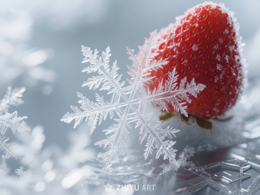 冰霜覆盖的草莓与雪花 12
