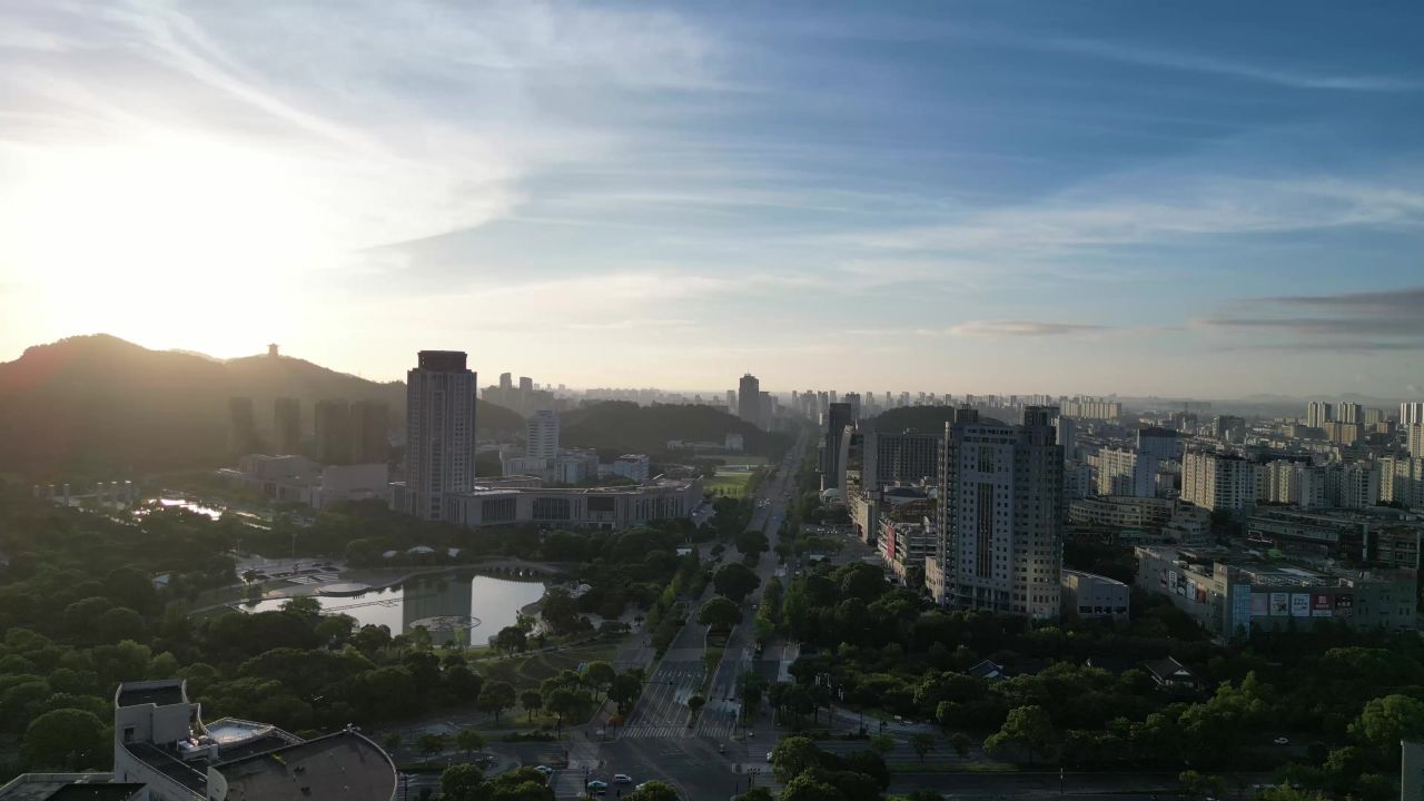  航拍台州城市风光地标建筑