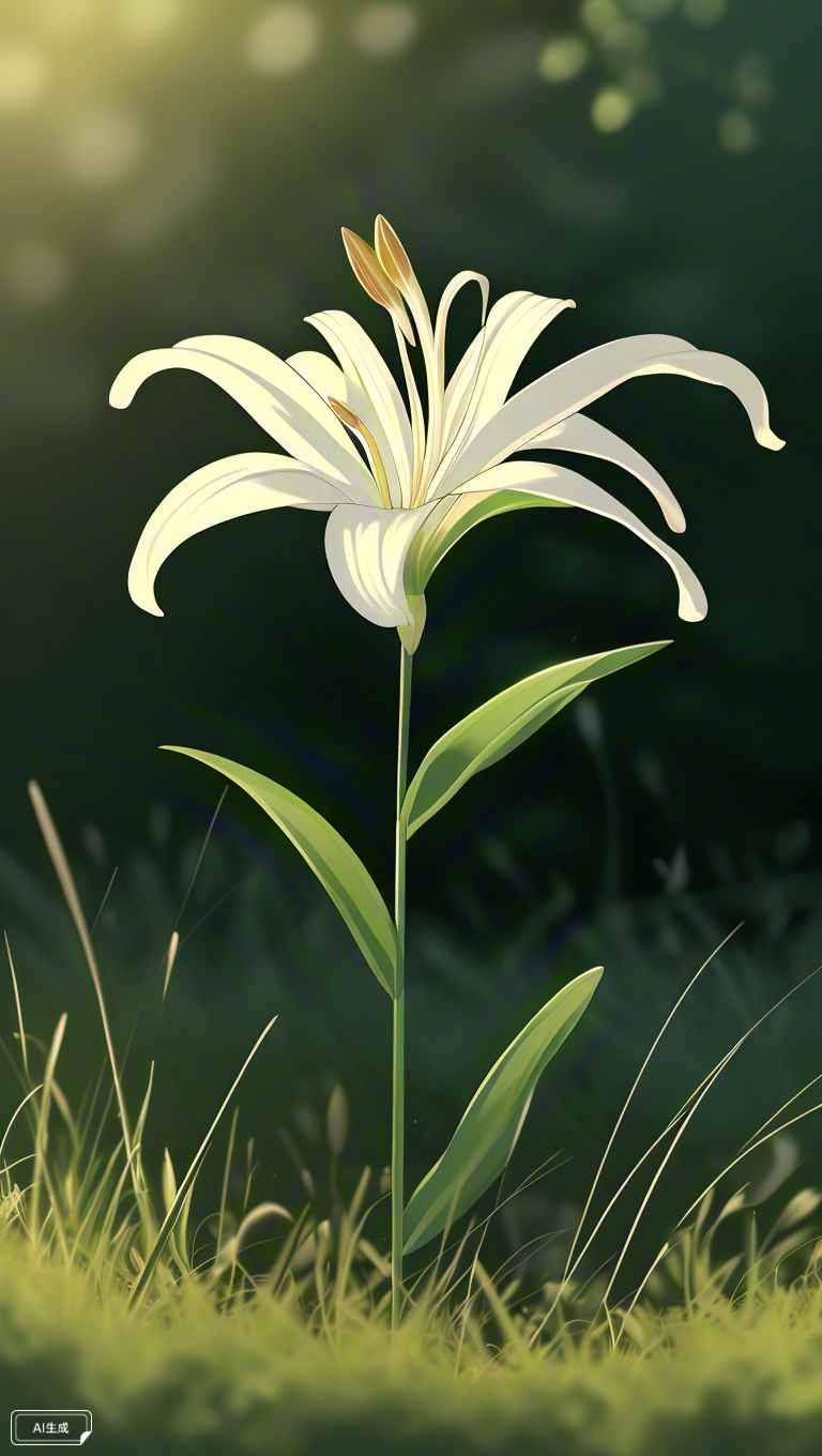一朵洁白的百合花，安静地立在草丛中 4