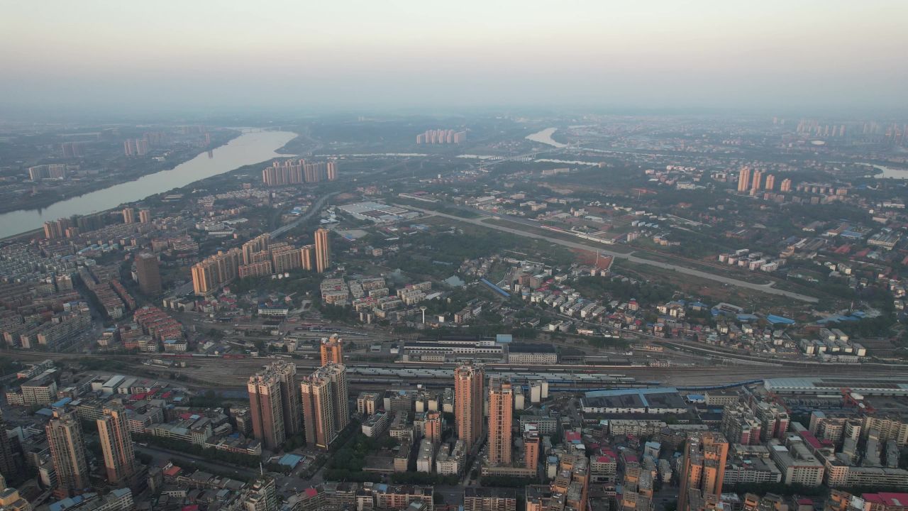湖南衡阳日落晚霞夕阳火烧云航拍 